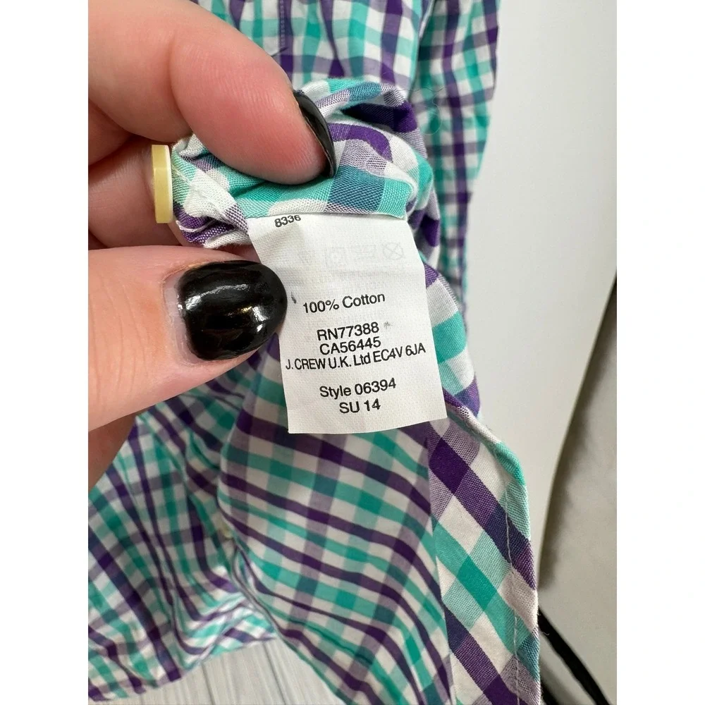 J. Crew Men's Purple‎ Green Gingham Check Button Down Long Sleeve Shirt Sz Large